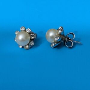 Crystal Halo and Faux Ivory Pearl Stud Earrings